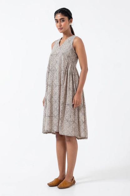 Block printed White Skyline Sunday Dress