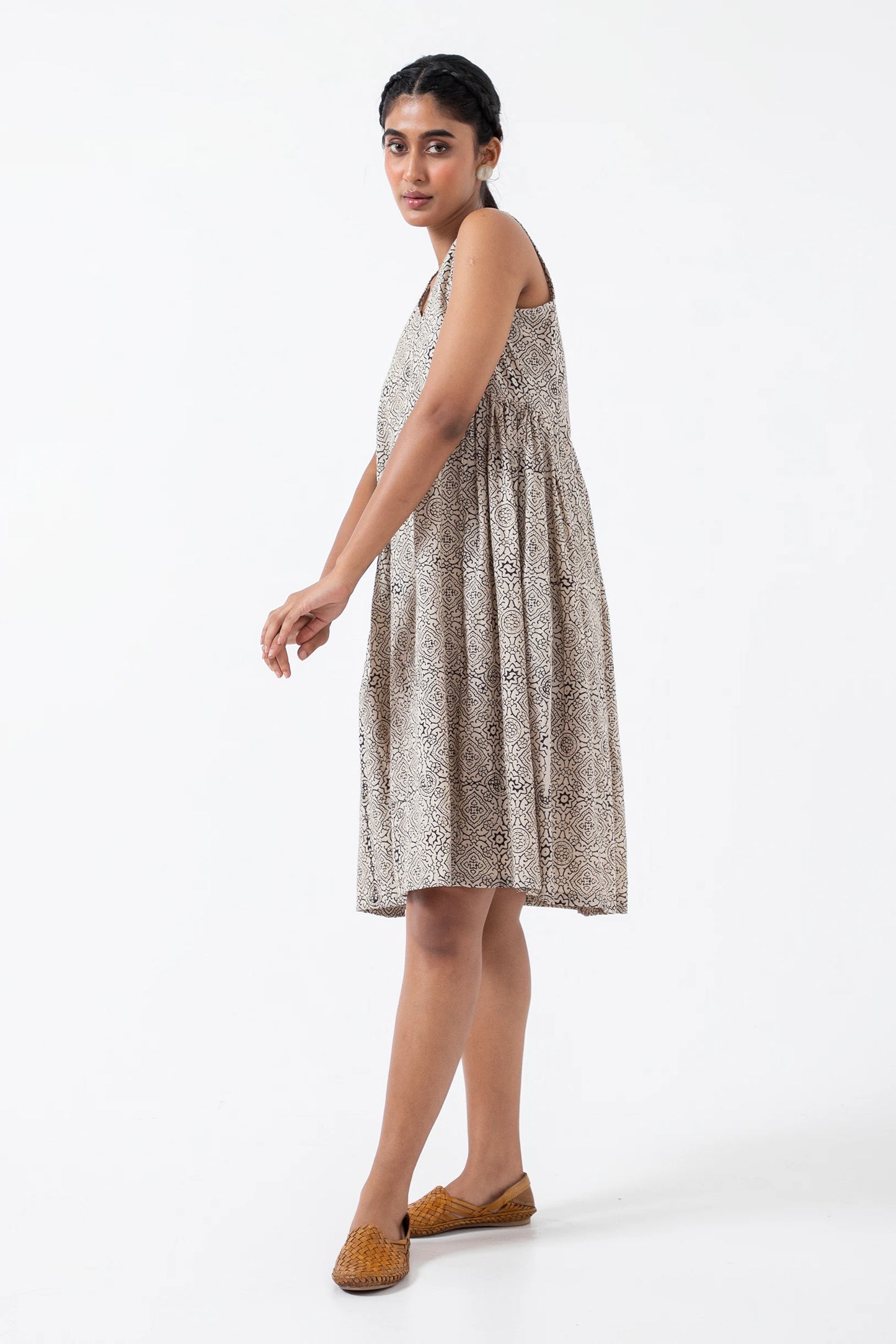 Block printed White Skyline Sunday Dress