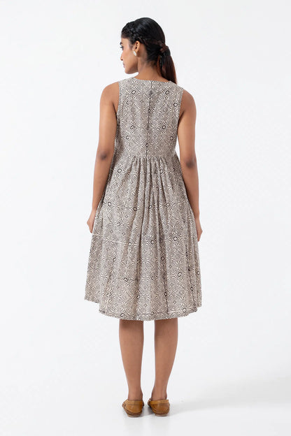 Block printed White Skyline Sunday Dress