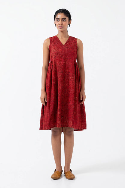 Block printed Red Silverlining Sunday Dress