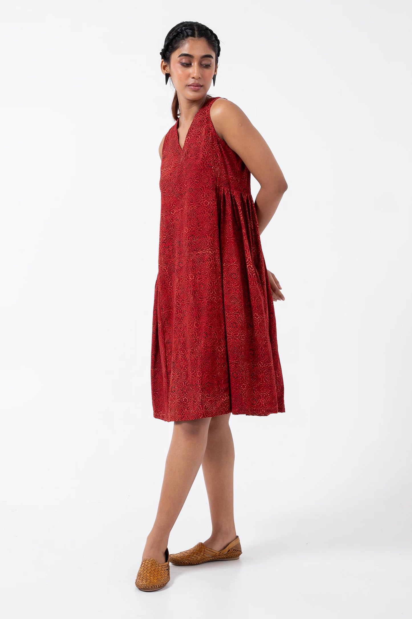 Block printed Red Silverlining Sunday Dress