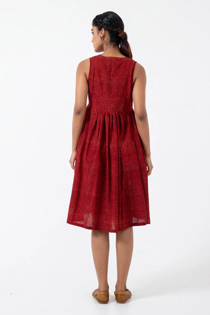 Block printed Red Silverlining Sunday Dress