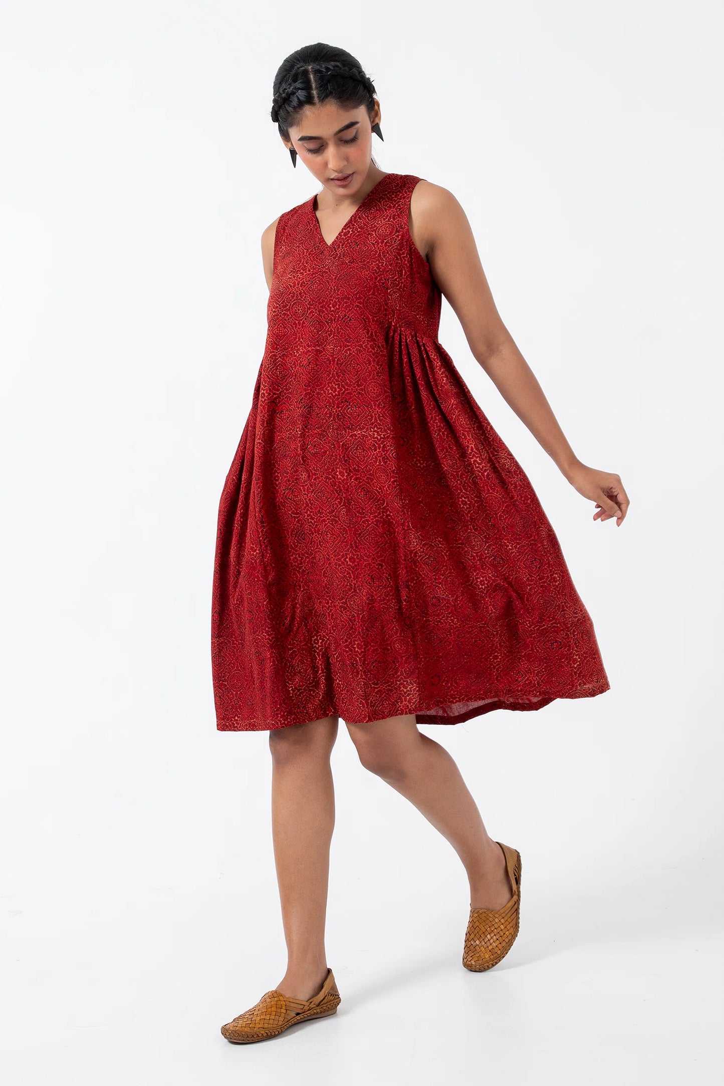 Block printed Red Silverlining Sunday Dress