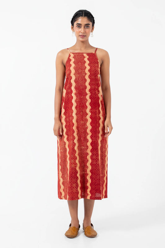 Block printed Red Waves Indie dress