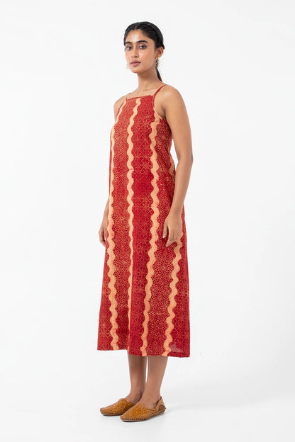 Block printed Red Waves Indie dress