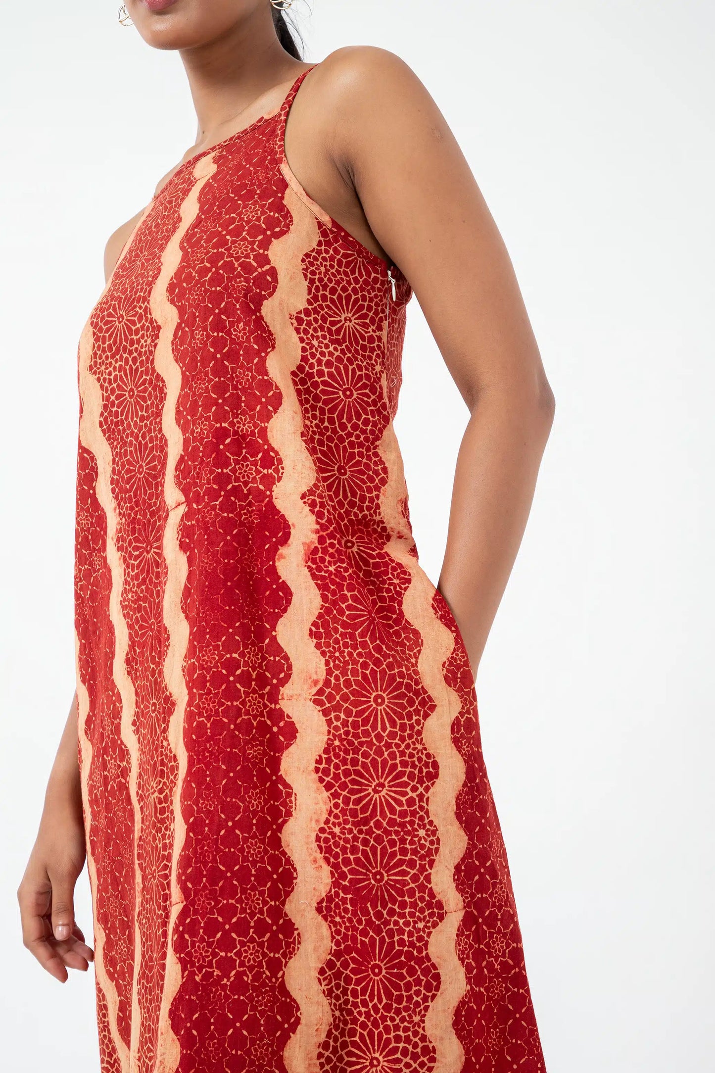 Block printed Red Waves Indie dress