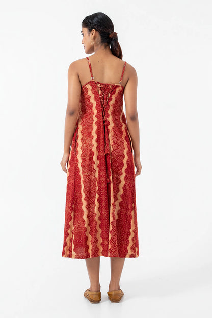 Block printed Red Waves Indie dress