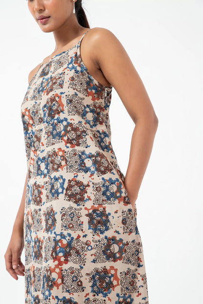 Block printed Atypical White Indie dress