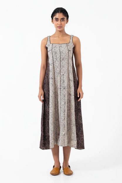 Block printed White Skyline Panel Dress