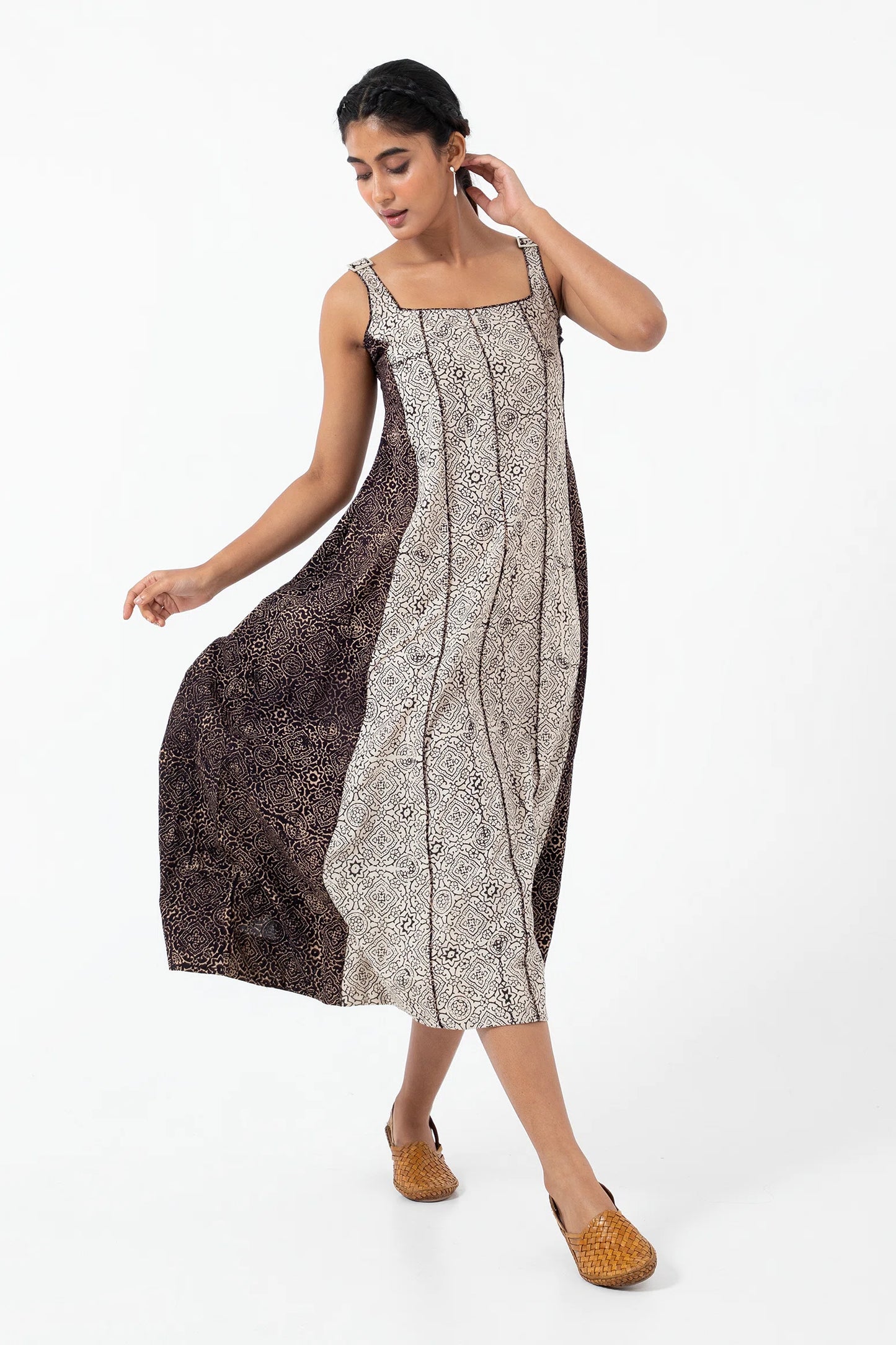 Block printed White Skyline Panel Dress