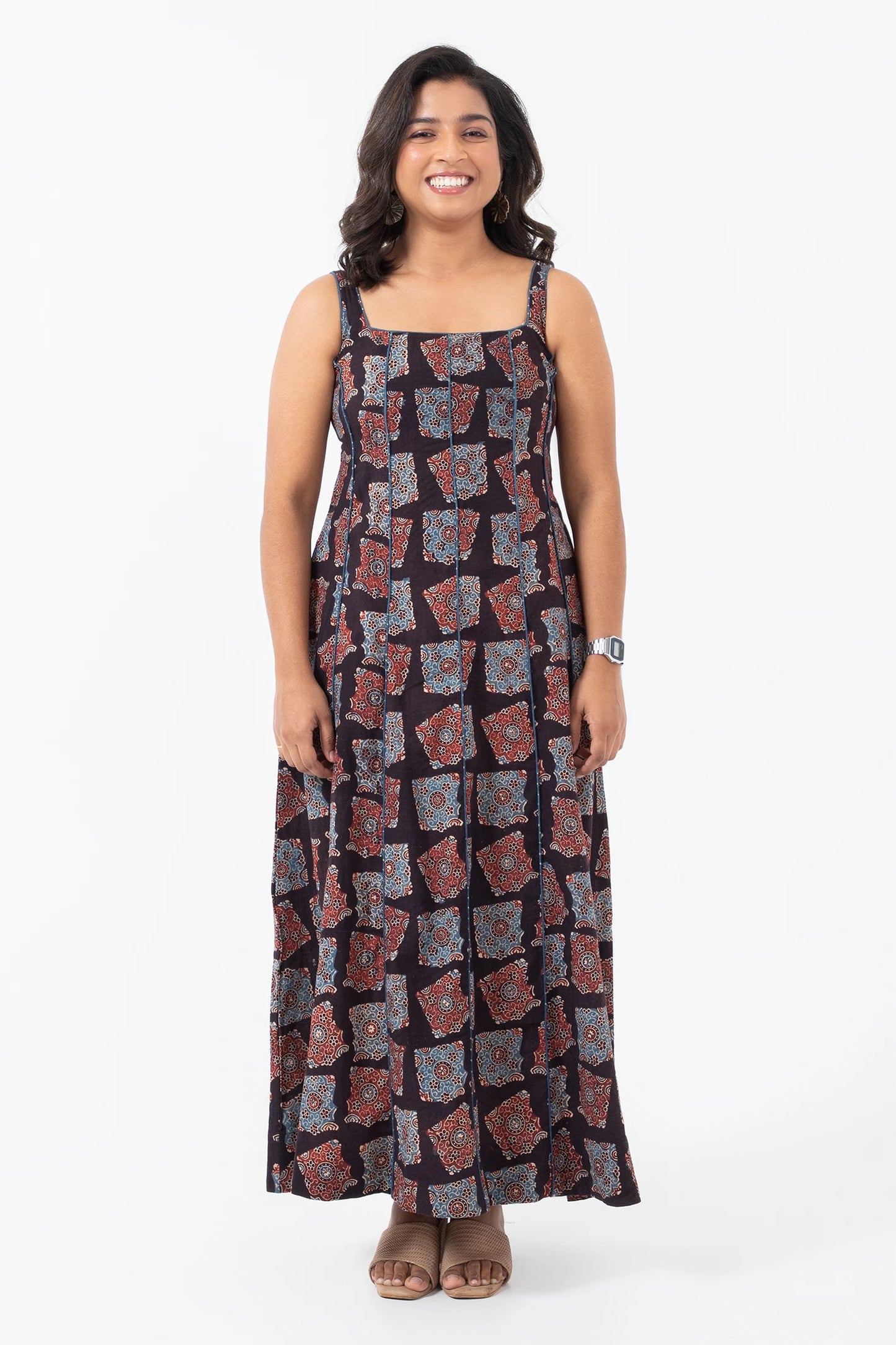 Block printed Classic Half Black Panel Dress