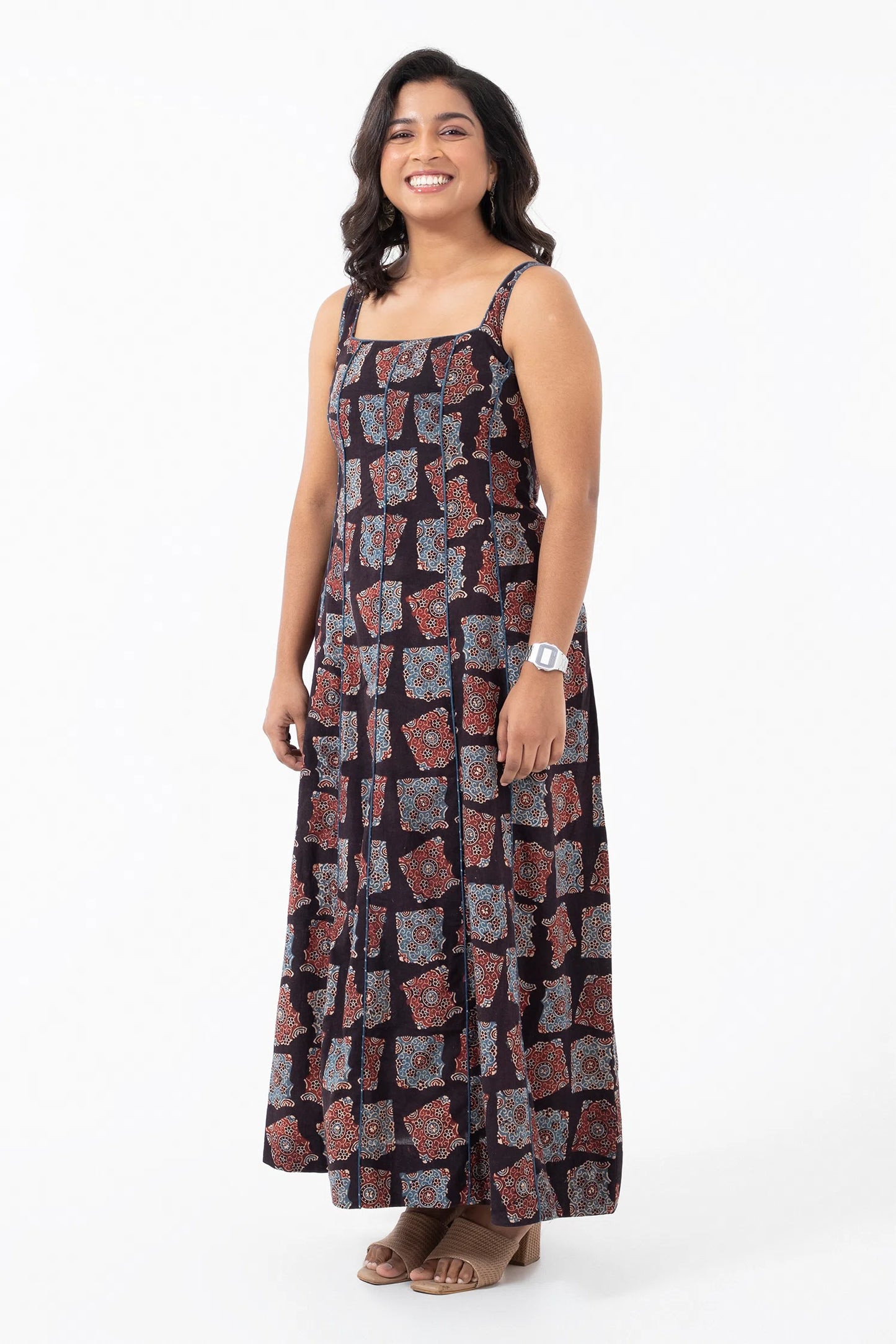 Block printed Classic Half Black Panel Dress