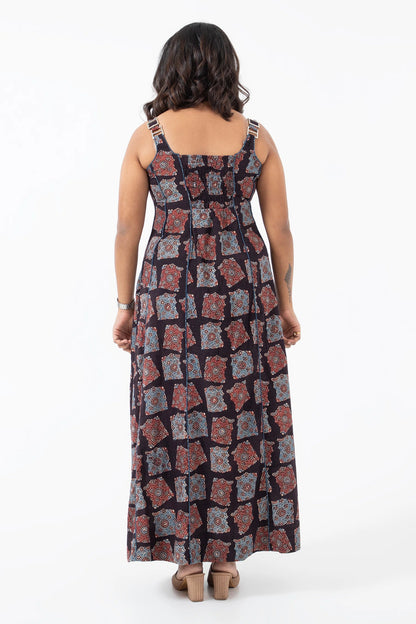 Block printed Classic Half Black Panel Dress