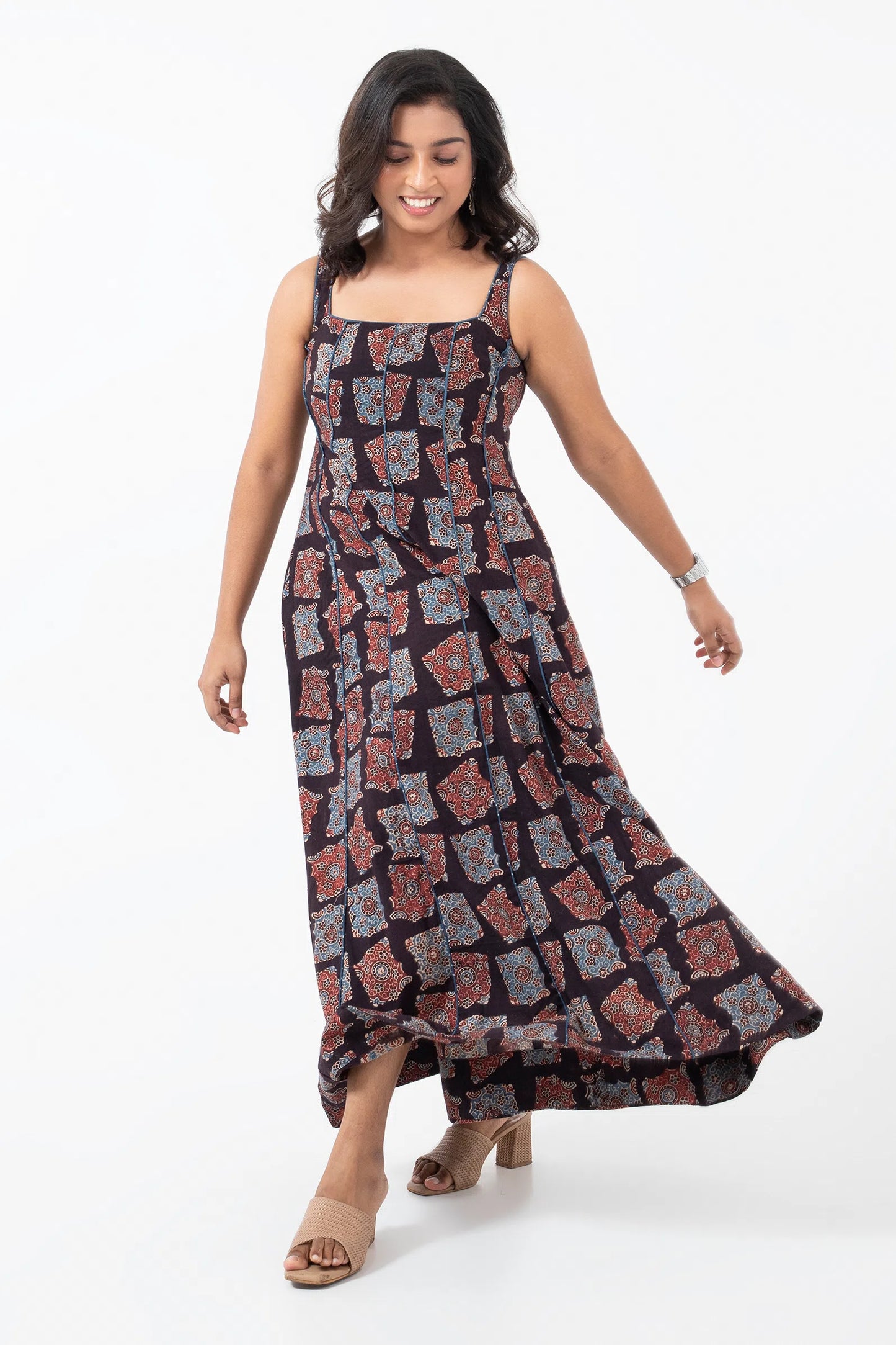 Block printed Classic Half Black Panel Dress