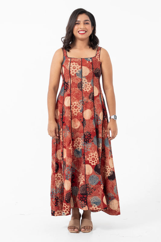 Block printed Alizarine Panel Dress