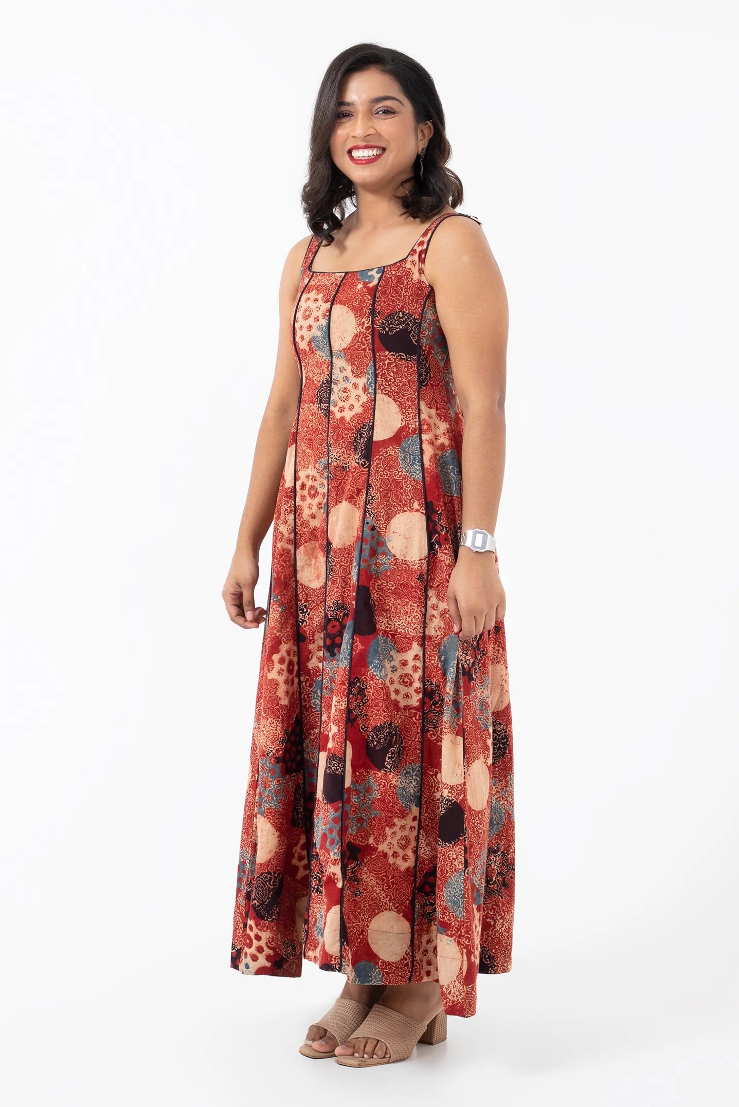 Block printed Alizarine Panel Dress