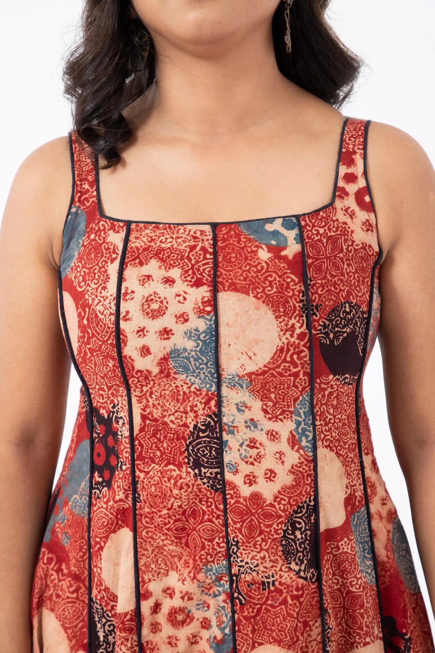 Block printed Alizarine Panel Dress